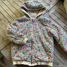 Mini Boden Floral Sherpa Shaggy-Lined Full Zip Hoodie Jacket Coat size 7-8