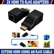 HDMI EXTENDER TO Rj45 CAT5E CAT6 CABLE ADAPTER EXTENSION CONNECTOR HD 1080 4k 2X
