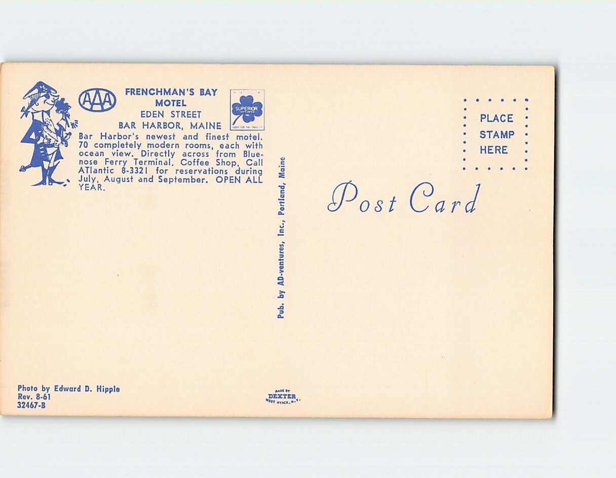 Postcard Frenchmans Bay Motel Bar Harbor Maine USA eBay