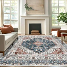 Oversized Rug for Living-Bedroom Machine Washable 9'X12' Non-Shedding Faux Wool