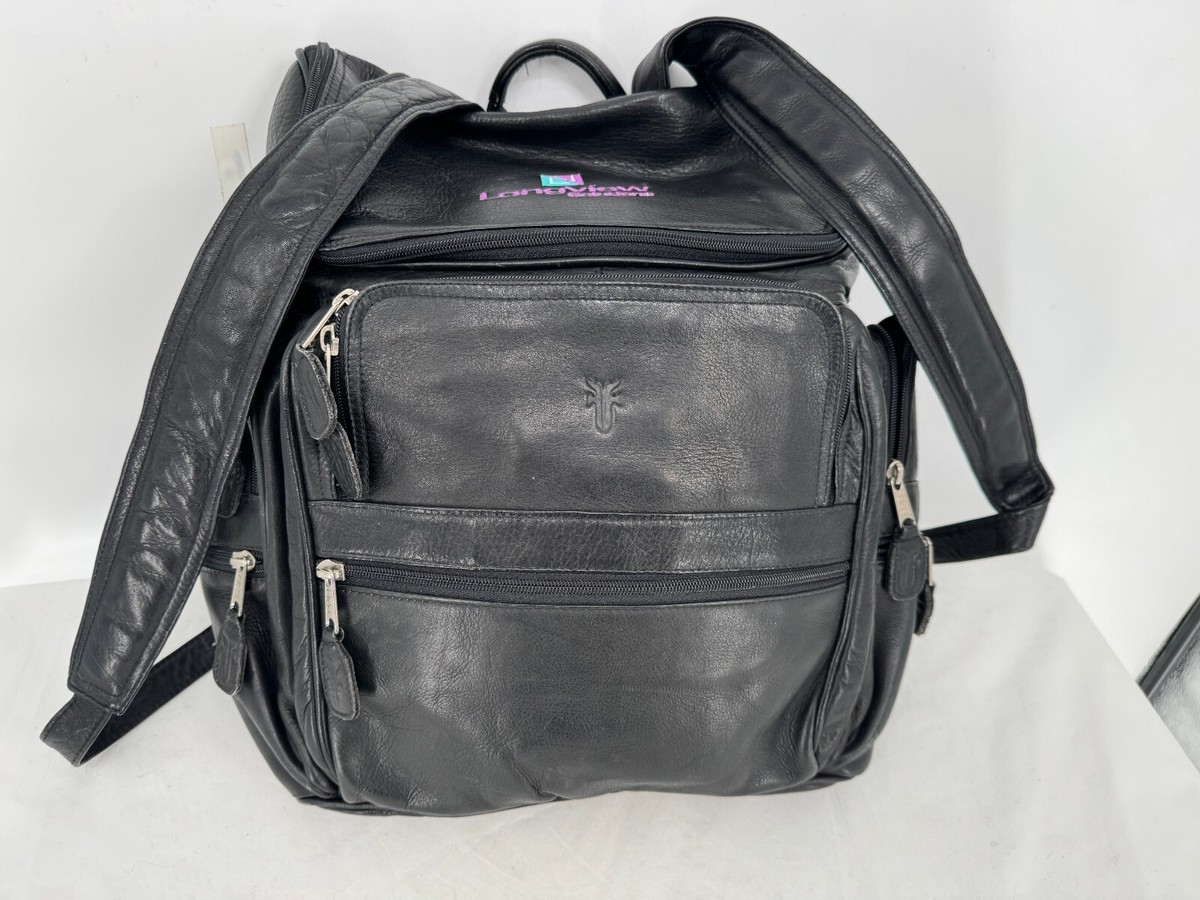 Frye Black Luxurious Thick Leather Large Backpack Shoulder  display picture 2