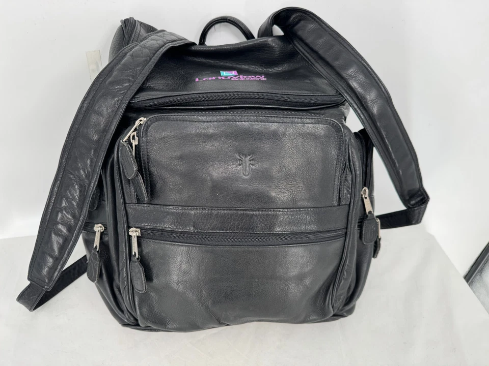 Mochila grande de cuero grueso de lujo negra Frye bolso de hombro con cremalleras Foto 2 de 4