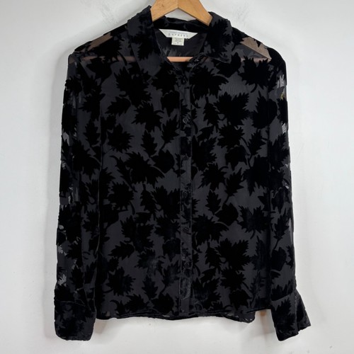 VTG Express Velvet Burnout Top M Black Silk Floral Fairy Grunge Whimsigoth Witch