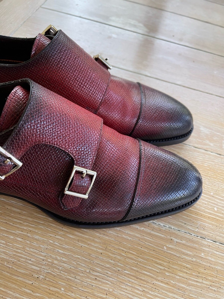 Santoni Red Men's Monk Strap Dress Shoes Size UK 7 F US 8 E