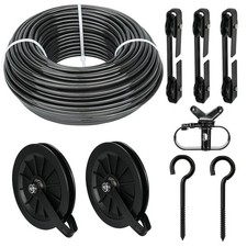 Outdoor Clothesline Kit, Black Clothes Line Pulley Kit Heavy Duty 150FT Black