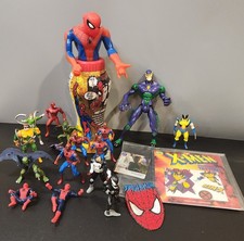 Vintage Marvel Lot-Spiderman BellyWasher, arkusz tatuażu, odlewana ciśnieniowo i plastikowa figurka