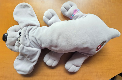 Floppy Ear Solid Gray Tonka Pound Puppy 17'' Pink Heart Bracelet VTG 1985 plush