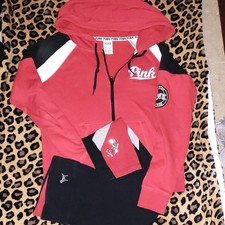 PINK Victoria's Secret Women's Red Black Hooded Sweatshirt  Leggings Set M