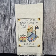 Vintage Finished Unframed  Counted Cross Stitch Bunny In Garden - Free Ship