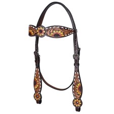 C-7-HS Hilason Western Horse Headstall Tack American Leather Sunflower Carving