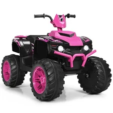 Honeyjoy 12V Kids 4-Wheeler ATV Quad Ride On Car w/ LED Light & Music Toy Pink