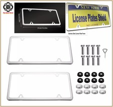 2pcs Chrome Stainless Steel Metal License Plate Frame Tag Cover With Screw Caps 2pcs Chrome Stainless Steel Metal License Plate Frame Tag Cover With Screw Caps
