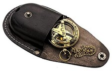 Brass Sundial Compass with Leather Case and Chain - Push Open Compass -