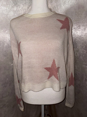 No Comment Girls Beige/Pink Star Knit Pullover Sweater 10-11Y Crew Neck