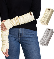 Arm Warmers Women Men - Fingerless Long Arm Warmer - Knit Armwarmers with Thumb