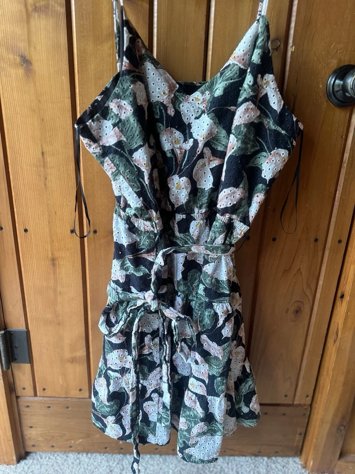 EXPRESS цветочный печать отверстие v-образным вырезом галстук талии ярусный трапеции платье - SZ XL - Изображение 2 из 4