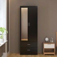 Modern Black 2 Door 2 Drawer Wardrobe with Hanging Rod Storage Closet Cupboard