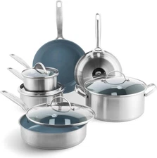 Treviso 10 Piece Cookware Set, Non-Toxic PFAS-Free Stainless Steel Ceramic