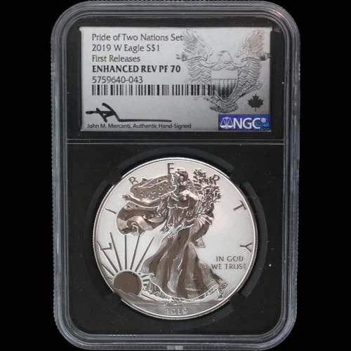2019-W American Silver Eagle Enhanced Reverse Proof NGC PF 70 Signed Mercanti