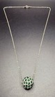Vintage Green Pave Rhinestone Ball Pendant Necklace Silver Tone 18” Chain — photo 5