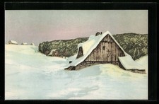 Grenzbauden im Riesengebirge im Abendlicht, Ansichtskarte 1926 