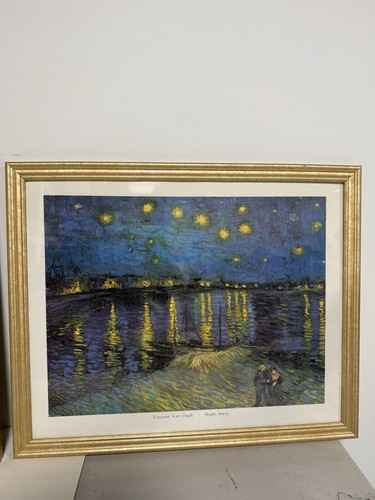 Vincent Van Gogh Framed Print Starry Night - Night Stars Matching Gold Frame - Picture 8 of 24