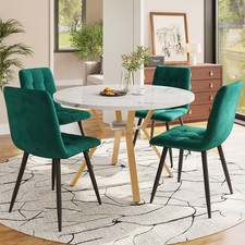 Round Dining Table & Velvet Chairs Set of 4 for Small Space Kitchen Table Chairs