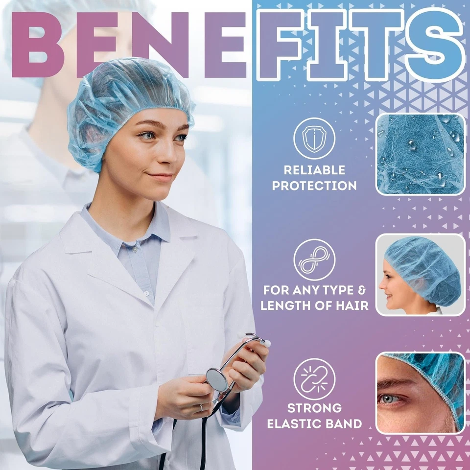 100ct Hair Net Bouffant Cap Blue Non Woven Head Cover Industrial 21" - Image 4 of 4
