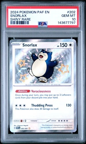 2024 POKEMON PAF EN-PALDEAN FATES SHINY RARE #202 SNORLAX PSA 10