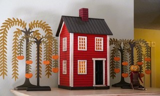 HAROLD TURPIN FOLK ART HANDCRATED RED COLONIAL TOWNHOUSE