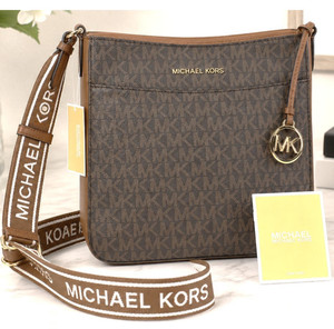 NWT Michael Kors Jet Set Travel Small NS Crossbody Brown MK Signature Logo Bag