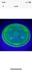 Vtg Jeanette Sunflower Green Depression/Uranium Glass Footed Etched Cake Plate