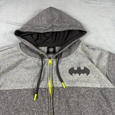 Batman DC Comics Mens XL Full Zip Hoodie Heather Grey Colorblock Neon Yellow Zip