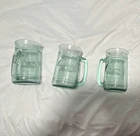 Coca-Cola Embossed Green Glass Mug Set of 3 with Handles vintage