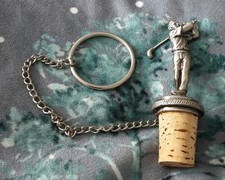 Vintage Zinn Golfspieler Korken Wein Flaschenverschluss mit Kette