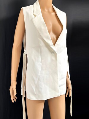 ZARA WHITE Waistcoat WITH VENT Lapel Collar Open side