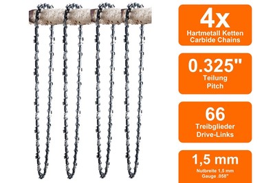 4 Hartmetall Sägeketten passend für Zenoah G5000 | 40cm 0.325 66TG 1,5mm