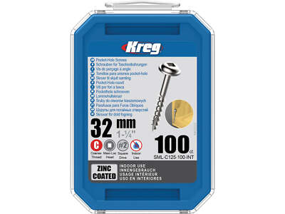 Kreg Pocket-Hole Schrauben 32 mm, Verzinkt, Maxi-Loc, Grobgewinde - 100Stk.