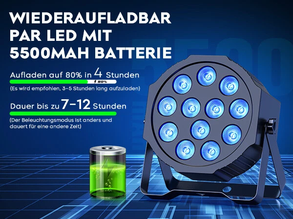 Par Can Light RGB 12LED Battery DMX Stage Lighting DJ Disco Party Show Club - Image 4 of 4