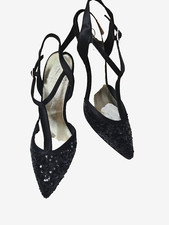 NEW PAPELL Women's Size 5,5, 6 BLACK T Pumps w Leather Sole Sandal Heel Shoes
