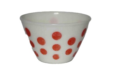 VTG FIRE KING Oven Ware Red Polka Dot Milk Glass Mixing Bowl 7  5/8'' SOME FADE