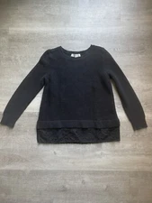 LOFT Womens Long Sleeves Cotton Knit Top With Eyelet Ruffle Hem size M