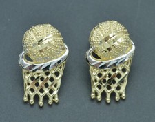 Real 10k Yellow Gold Basketball Diamond Cut Stud Earrings 1.8gr