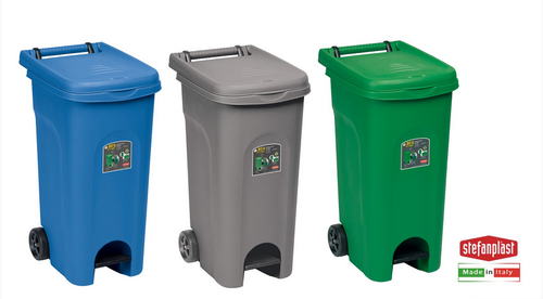 Bidone Per Immondizia Carrellato 'Ottanta' 80 Litri In Polipropilene - Con Ruote E Ganci Fermasacco - Foto 9