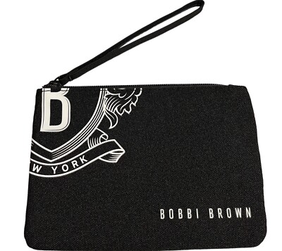 New Bobbi Brown Black Cosmetic Makeup Zipper Wristlet Bag