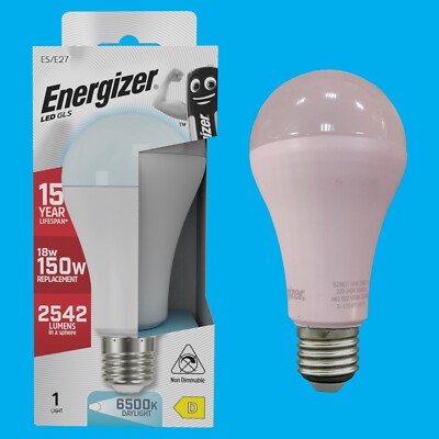 1x 18W (=150W) Energizer GLS ES E27 LED Glühbirne Lampe, 6500K Tageslicht 2542Lm