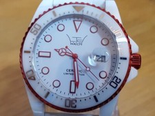 Mens Ladies Limited Edition LTD White Ceramic & Leather Copper Accent Date Watch