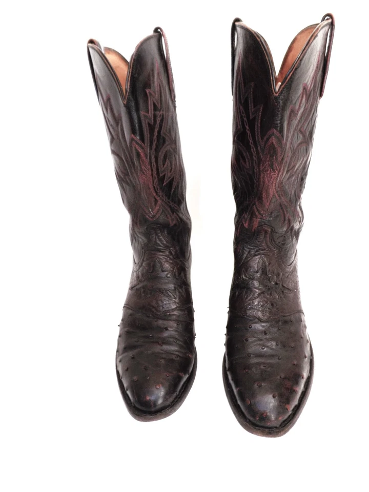 Lucchese 1883 Full Quill Ostrich Cherry Vamp Inlay Cowboy Boots - Men's 10 EE - Image 3 of 4