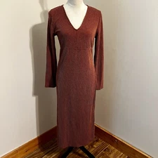 Luna Chix Rust Red Rib Knit Midi Dress Size L NWT