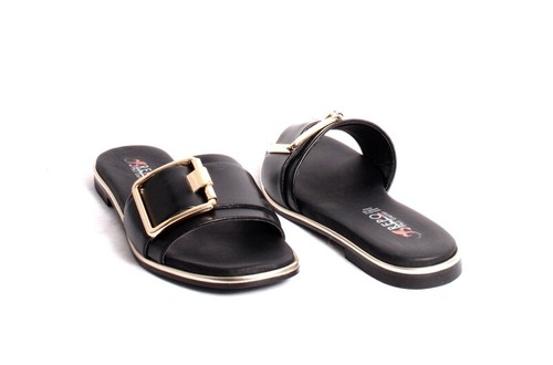 PHIL GATIÈR by REPO 71140 Black Gold Leather Slides Flat Sandals 38 / US 8 - Picture 2 of 8